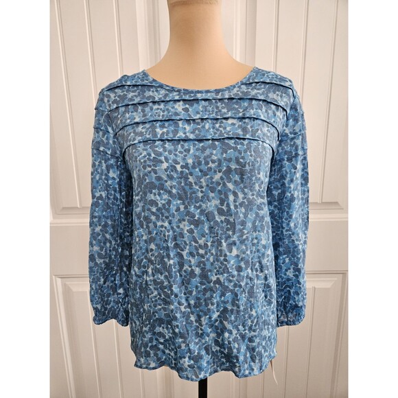 Nanette Lepore Cayman Blue Blouse Long Sleeves Flowy Fabric Nwt Elastic Cuff Med - Picture 1 of 11